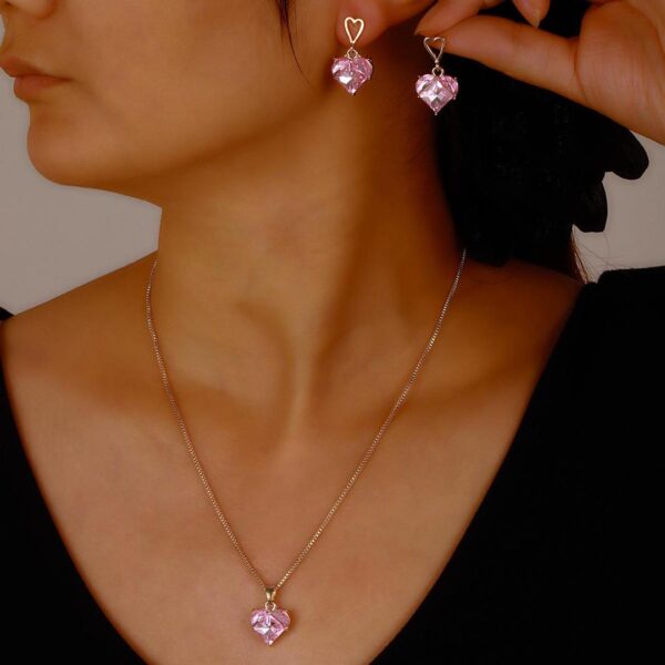 Gold Plated Pink Zircon Heart Necklace Set for Women | Elegant Jewellery Deal