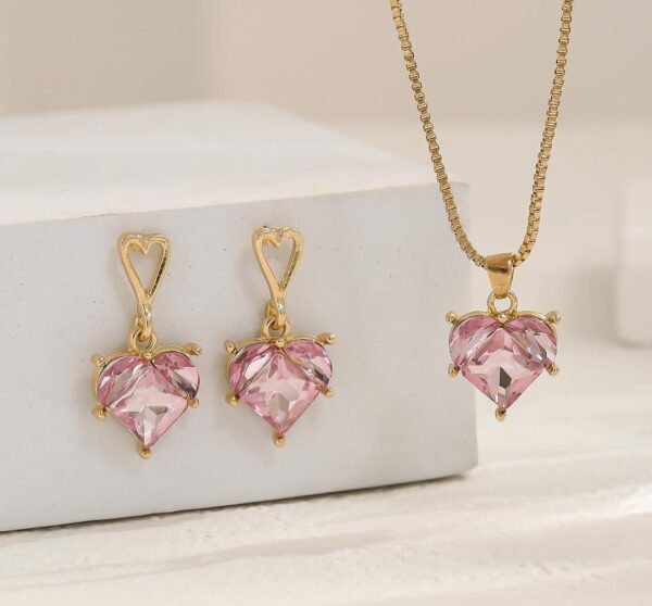Gold Plated Pink Zircon Heart Necklace Set for Women | Elegant Jewellery Deal - Image 5