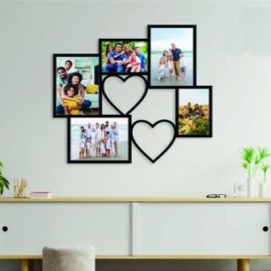 Wall Photo Frame Set with Hearts - MDF Wood (7 Pieces)