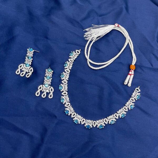 Silver Plated Metal Necklace & Earrings Jewellery Set (3 Pcs) with Gift Box | Elegant Women’s Accessories - Image 3