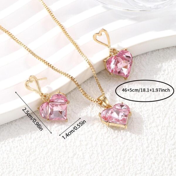 Gold Plated Pink Zircon Heart Necklace Set for Women | Elegant Jewellery Deal - Image 4