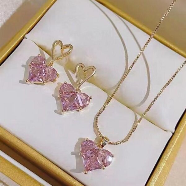 Gold Plated Pink Zircon Heart Necklace Set for Women | Elegant Jewellery Deal - Image 2