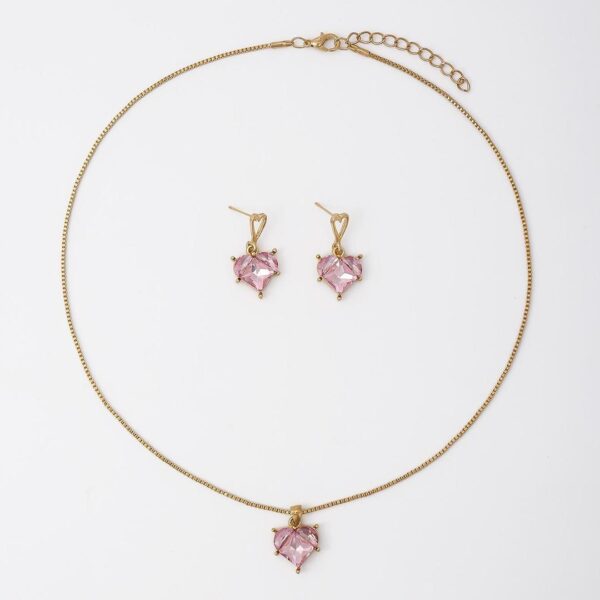 Gold Plated Pink Zircon Heart Necklace Set for Women | Elegant Jewellery Deal - Image 3