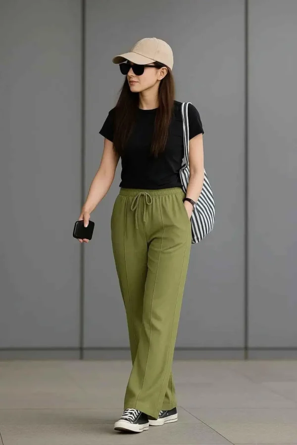 Olive Green Wide Leg Trousers - Effortless Style in Olive Haze EW